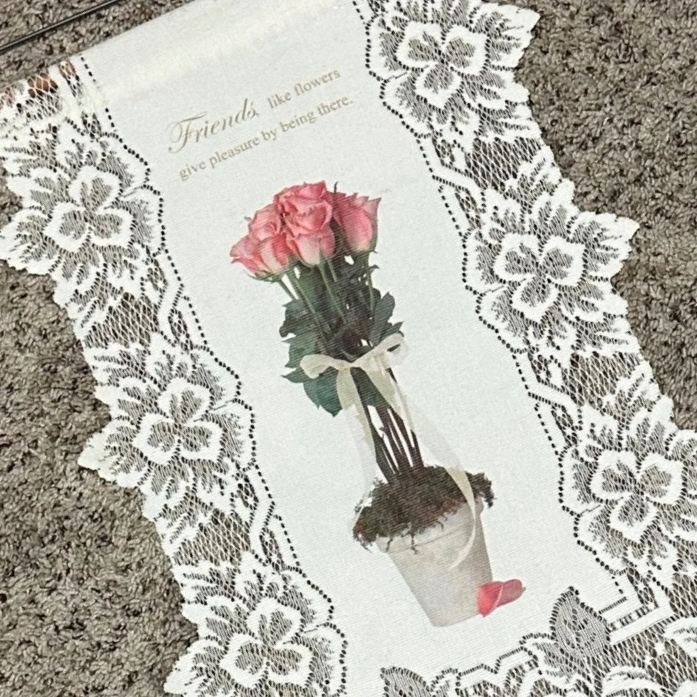Heritage‎ Lace Wall Hanging Banner  NEW Pink Rose Floral Cottagecore Farmhouse
